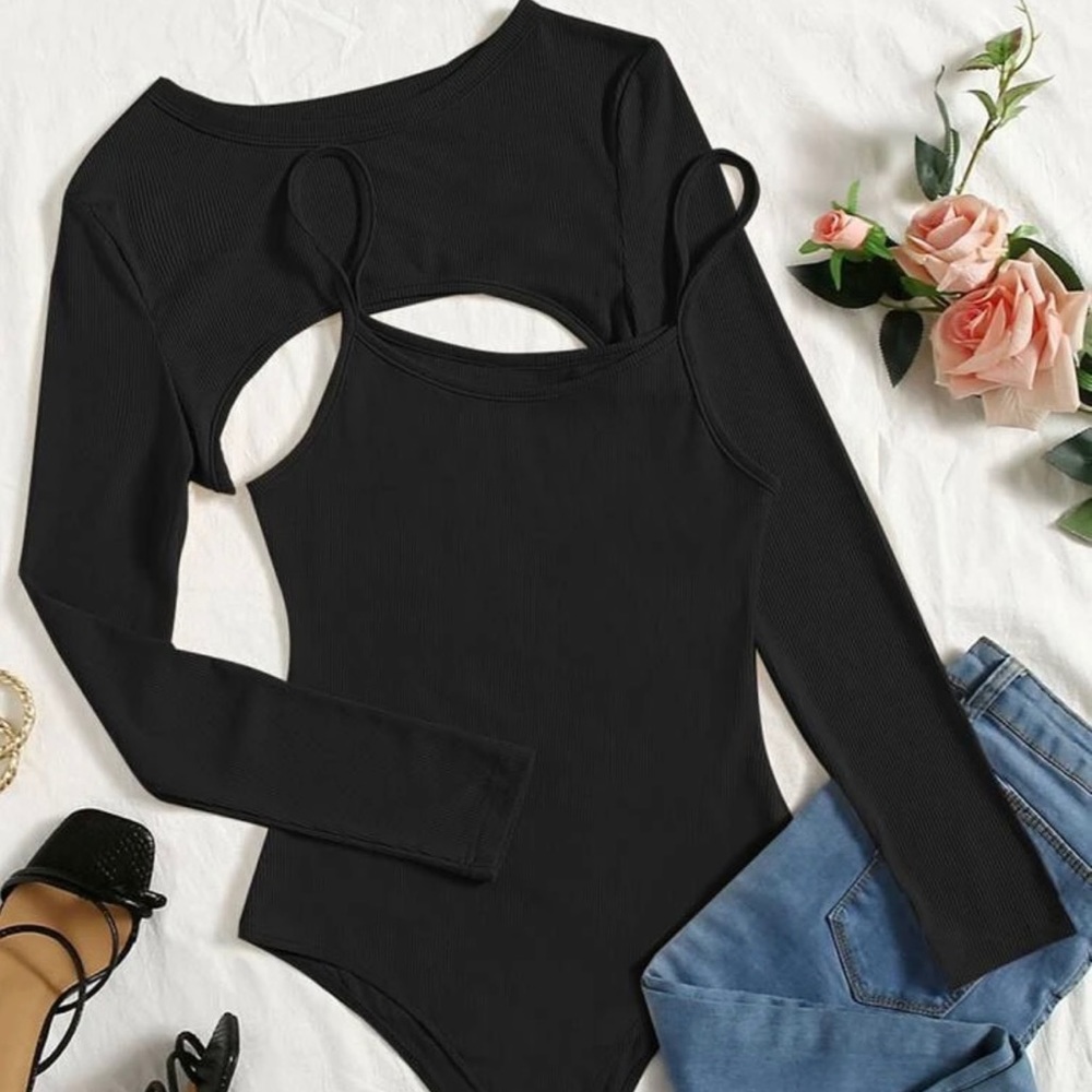 NWOT Ribbed Knit Super Crop Top with Bodysuit